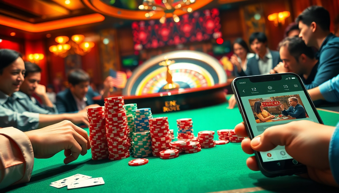 Experience the thrill of gambling and online gaming with the link f8bet platform at a vibrant poker table.