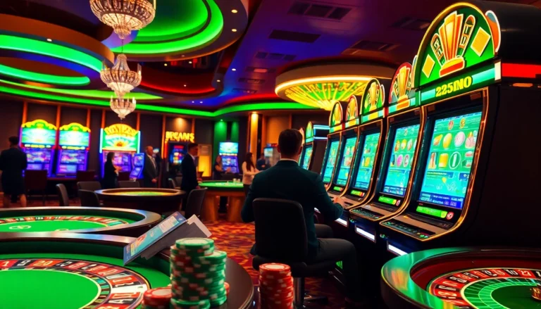 Experience the thrill of tr88 as players engage at vibrant casino tables filled with cards and chips.